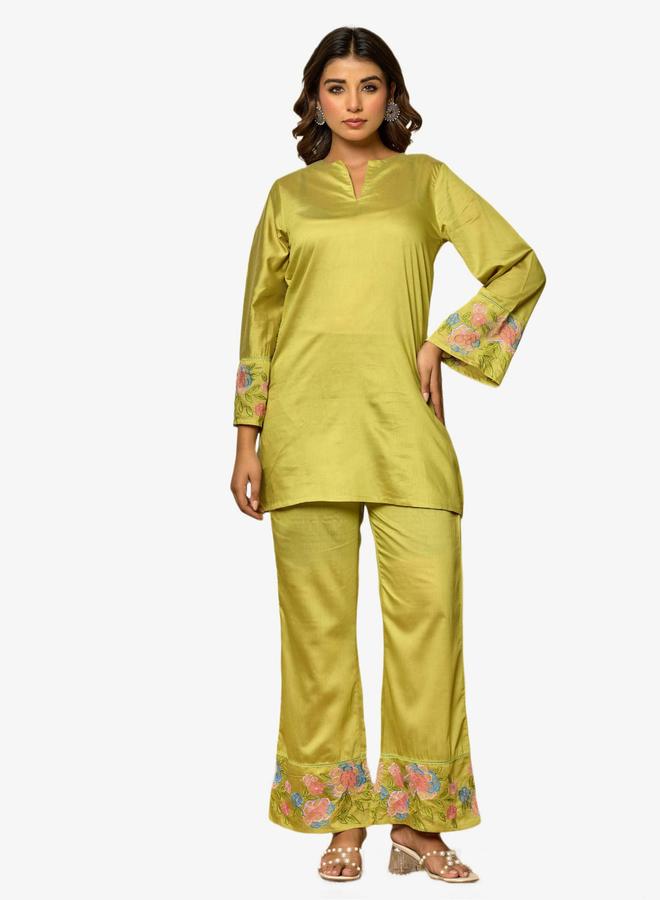 KASYA Green Embroidered Viscose Co-Ord Set - Image 1
